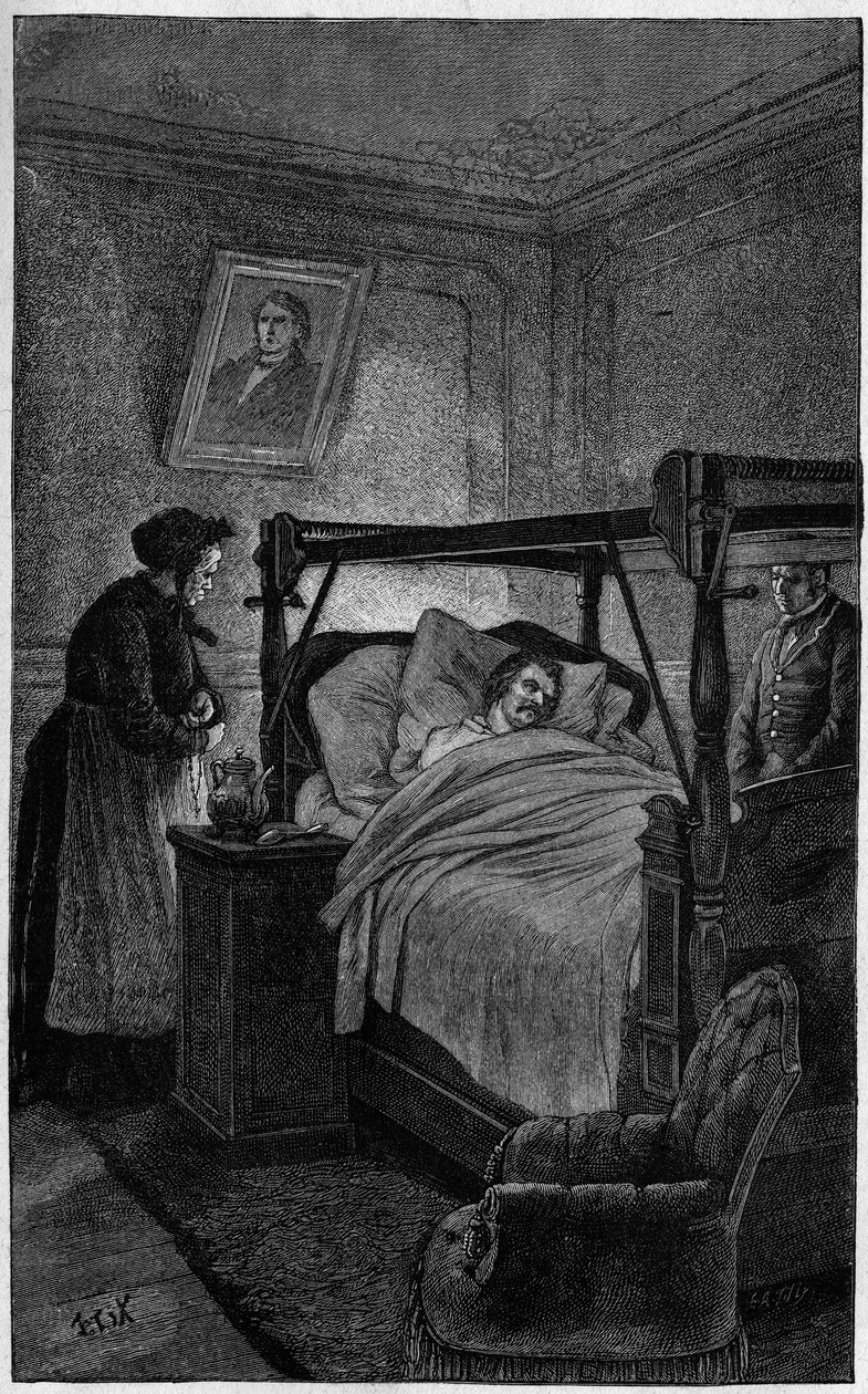 Honoré de Balzac (1799-1850), ein französischer Schriftsteller, auf seinem Sterbebett im Jahr 1850 von French School
