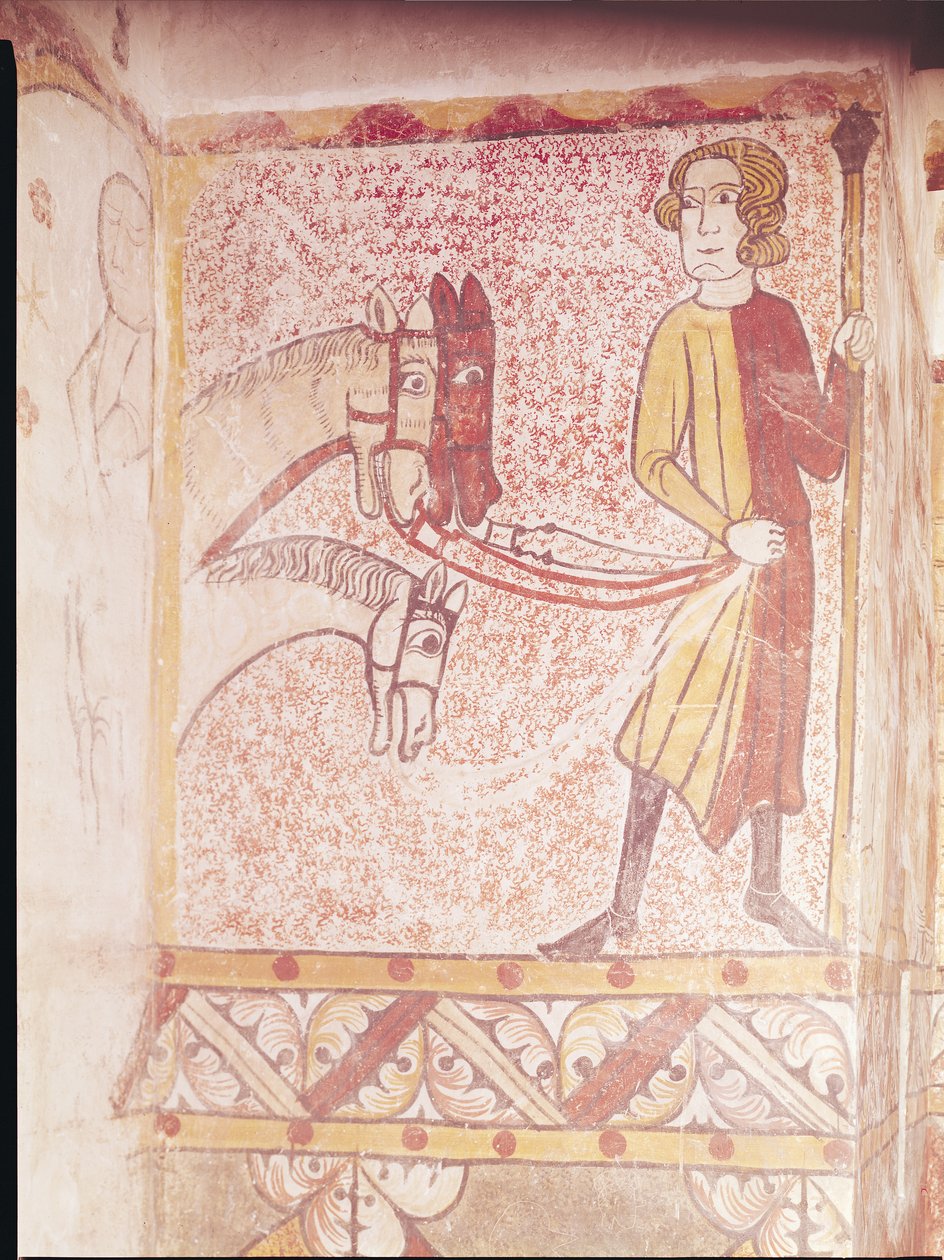 Reiter hält die Zügel von drei Pferden, von der Nordwand, um 1265 von French School