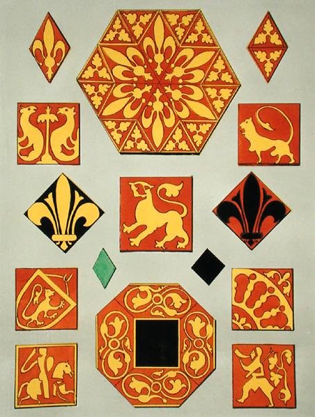 Illustration von Keramikmustern aus dem 13. Jahrhundert aus einem Dekorationsquellenbuch von French School