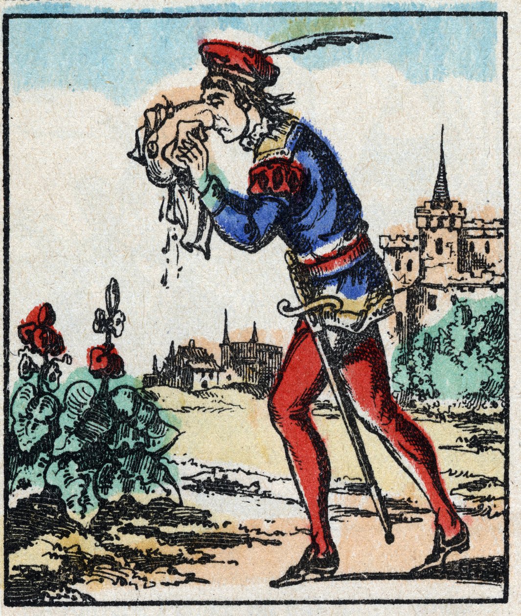 Illustration der Geschichte „Die Abenteuer von Grand Flandrin“. Holzstich aus Imaging Pellerin - Epinal, sp. 19. Jahrhundert. von French School