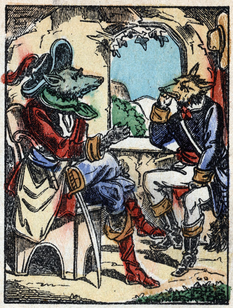 Illustration des Märchens „Der Wolf, die Ziege und die sieben Geißlein“ Holzgravur von Imaging Pellerin - Epinal, sp. 19. Jahrhundert. von French School