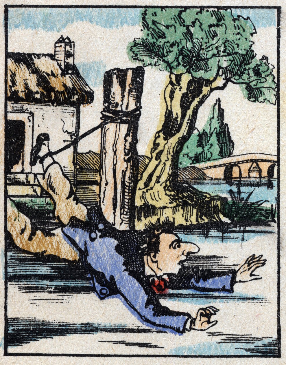 Illustration des Märchens „Wahrhaftige Geschichte von Jeannot Serinet“. Holzgravur von Imagery Pellerin - Epinal, sp. 19. Jahrhundert. von French School