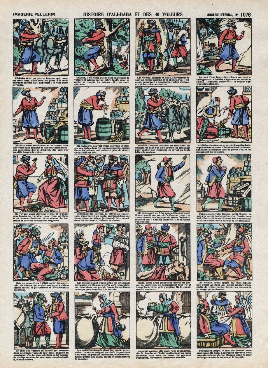 Bilder von Epinal aus dem Haus Pellerin - ca. 1913 - Illustration für die Geschichten aus Tausendundeiner Nacht. Geschichte von Ali Baba und den 40 Räubern von French School