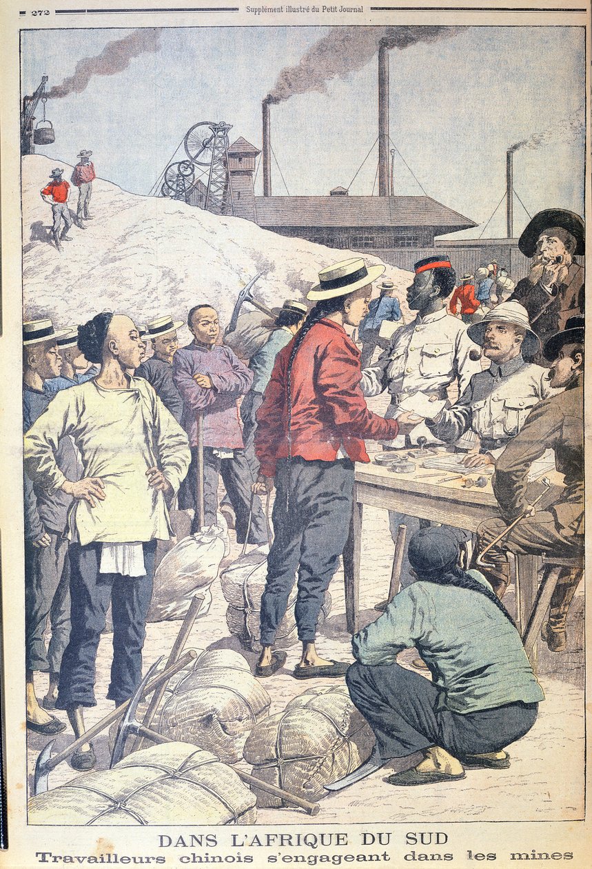 Import chinesischer Arbeiter zur Arbeit in den Goldminen Südafrikas im Jahr 1904, Illustration aus Le Petit Journal, 1904 von French School