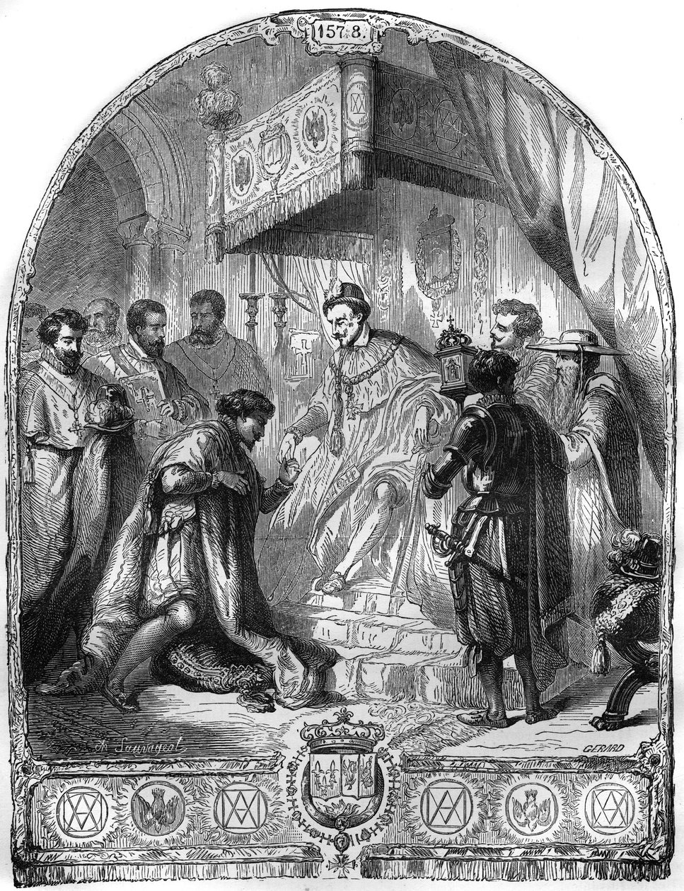 Einrichtung des Ordens vom Heiligen Geist durch Heinrich III., König von Frankreich, im Jahr 1578. von French School