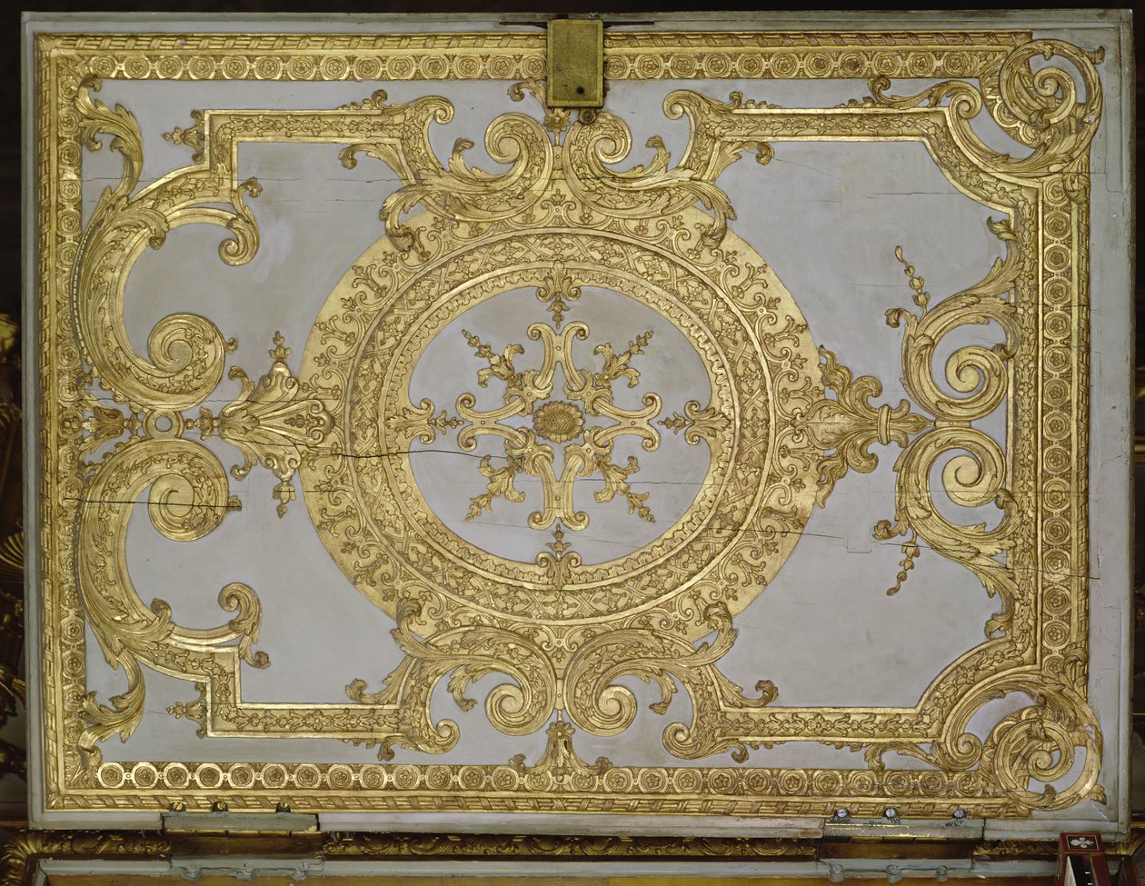 Innenraum einer Kapelle, die Orgel im Stil von Louis XIV (Gold, Stuck und Holzrelief) von French School