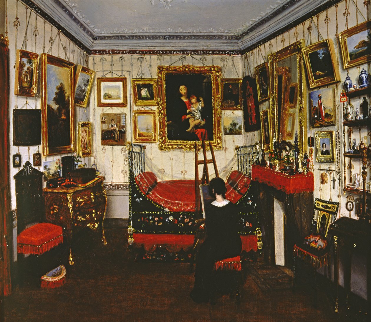 Innenraum eines Zimmers mit einer malenden Dame, 1850 von French School