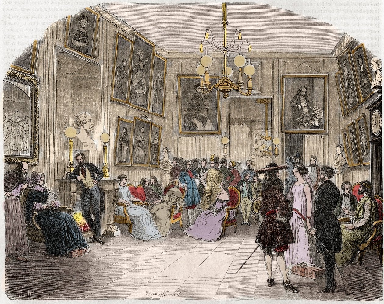 Innenansicht des Grünen Zimmers (Comédie-Française in Paris) - Vue intérieure du foyer des artistes - Comédie-Française - Gravur in „Tableau-de-Paris“ von Edmond Texier 1852 von French School