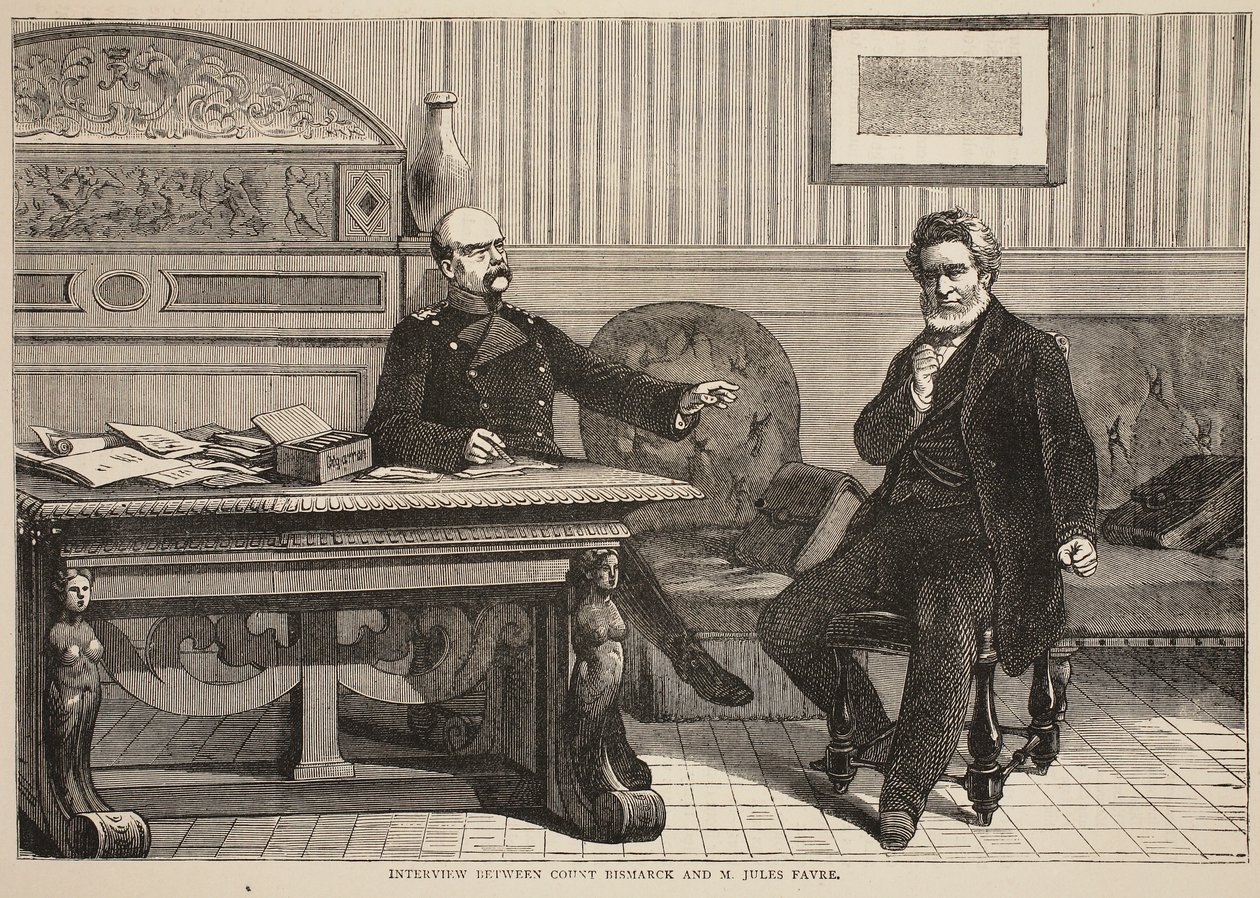 Interview zwischen Graf Bismarck und M. Jules Favre, September 1870, Illustration aus Cassells Geschichte des Krieges zwischen Frankreich und Deutschland, 1870-1871 von French School