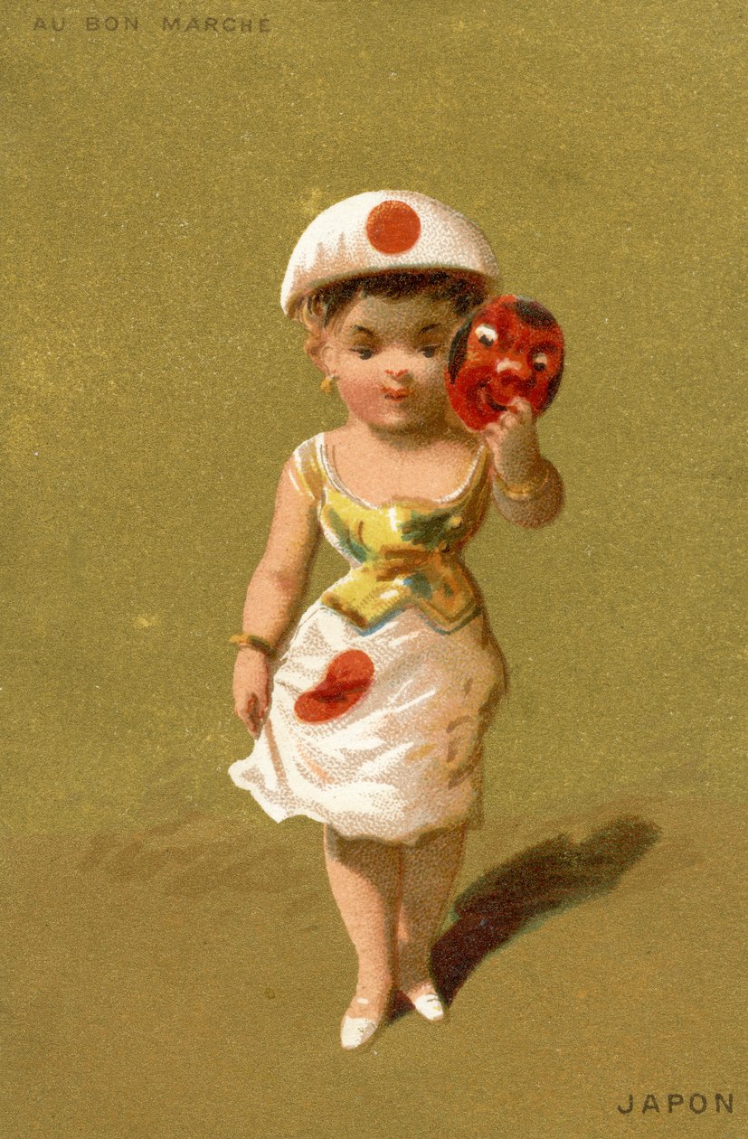 Japanisches Mädchen, aus einer Serie von Illustrationen von Kindern aus verschiedenen Ländern, produziert als Werbekarten für das Bon Marché Kaufhaus in Paris, ca. 1890 von French School