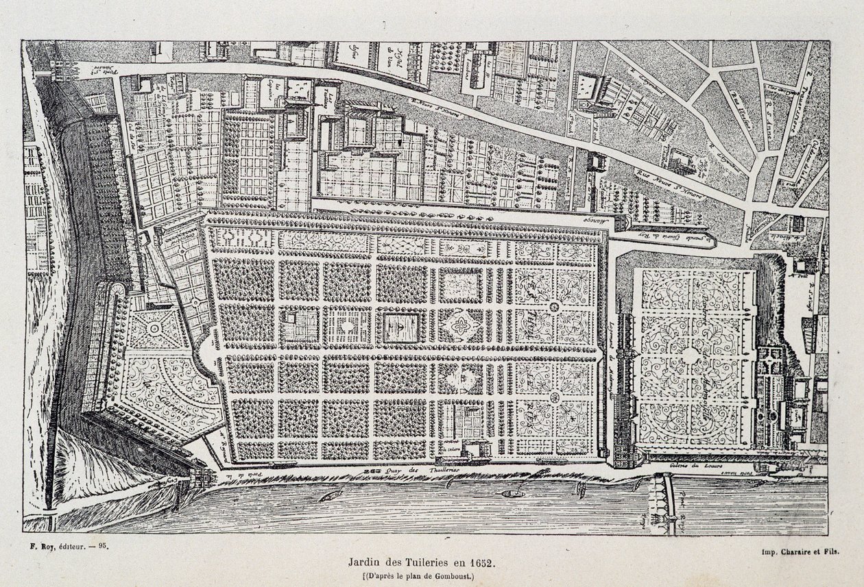 Jardin des Tuileries im Jahr 1652 (nach dem Plan von Gomboust) - in „Paris durch die Jahrhunderte“ von H. Gourdon de Genouillac, ed. F. Roy, Paris von French School