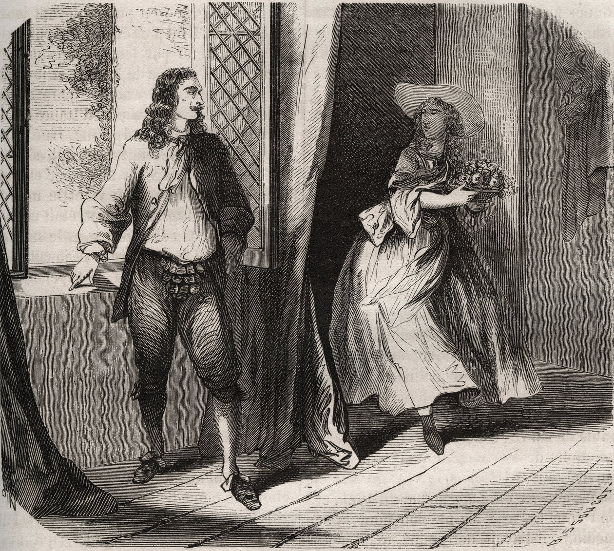 Jean Baptiste Poquelin, genannt Moliere (1622-1673), machte der Komödiantin Mademoiselle de Brie (Catherine Leclerc du Rose) einen Heiratsantrag von French School