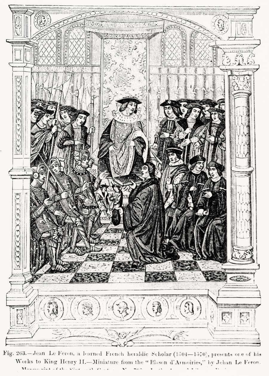 Jean le Feron (1504-70) überreicht eines seiner Werke König Heinrich II. (1519-89) aus Blason d