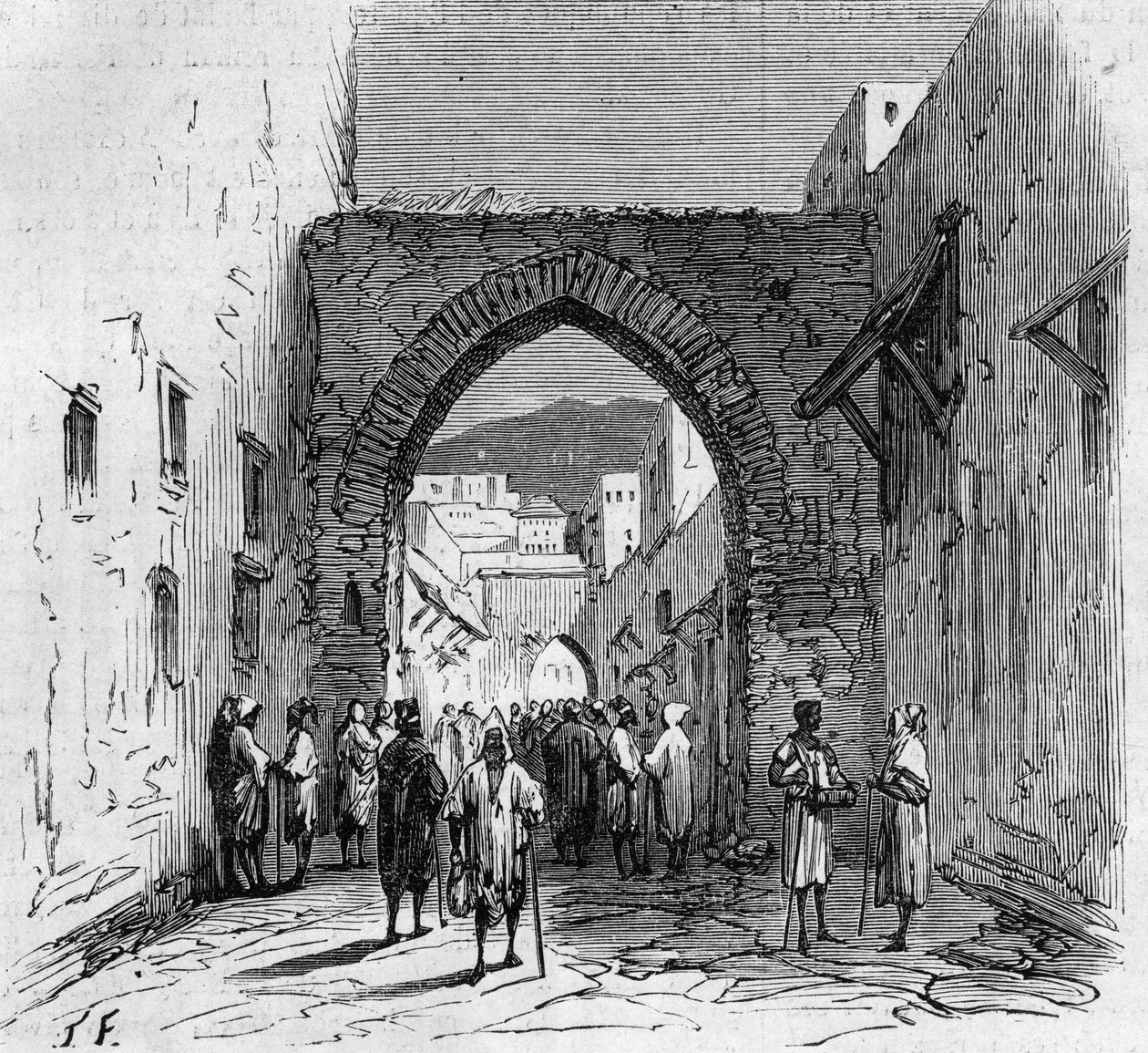 Jüdische Bevölkerung von Tetouan (Tetuan) in Marokko: Blick auf das Tor des jüdischen Viertels von French School