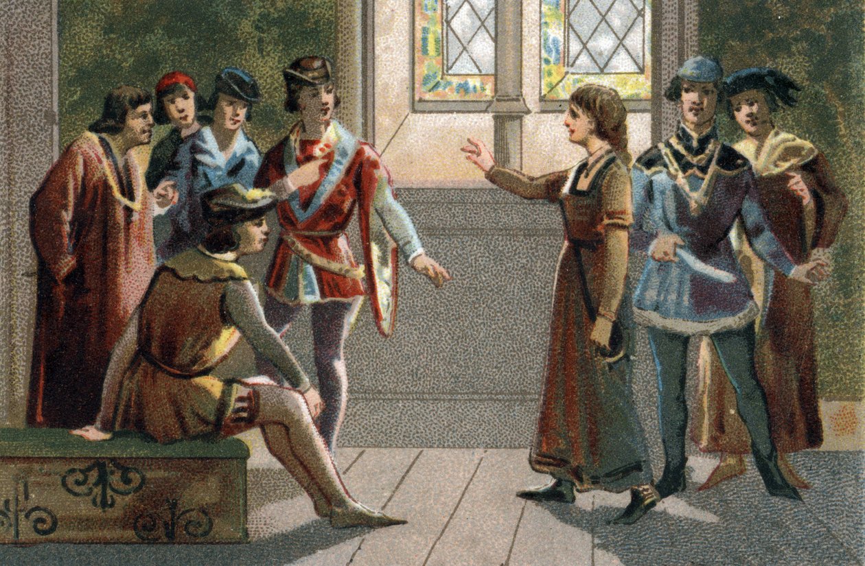 Johanna von Orléans erkennt Karl VII. in Chinon von French School
