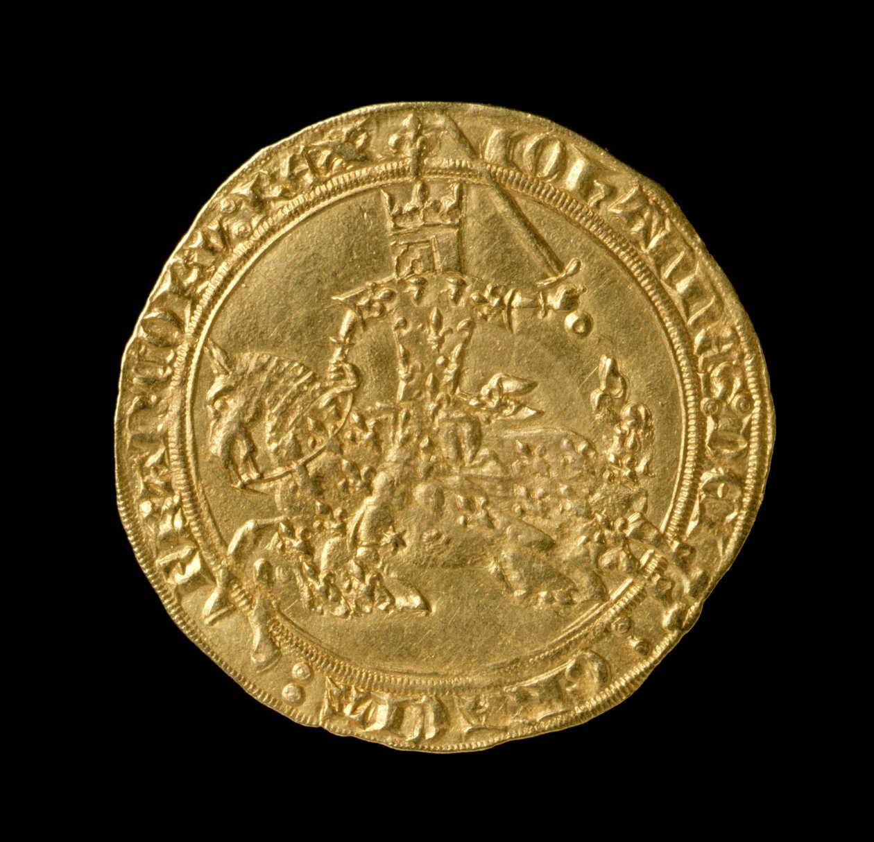 Johann II. Der Gute (1319-64) König von Frankreich, Franc a Cheval, 1350-64 (Vorderseite) von French School