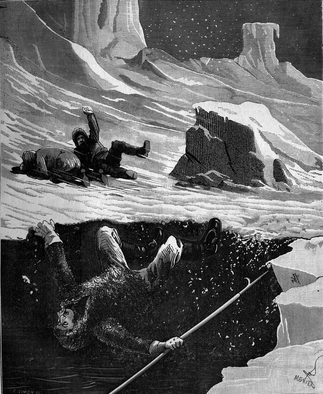 Joseph Rene Bellot (1826-1853), französischer Seemann im kanadischen Arktischen Archipel, starb 1853. „Popular history of science, inventions and discoveries from the first centuries to the present day“ von Bitard Adolphe 1880 von French School