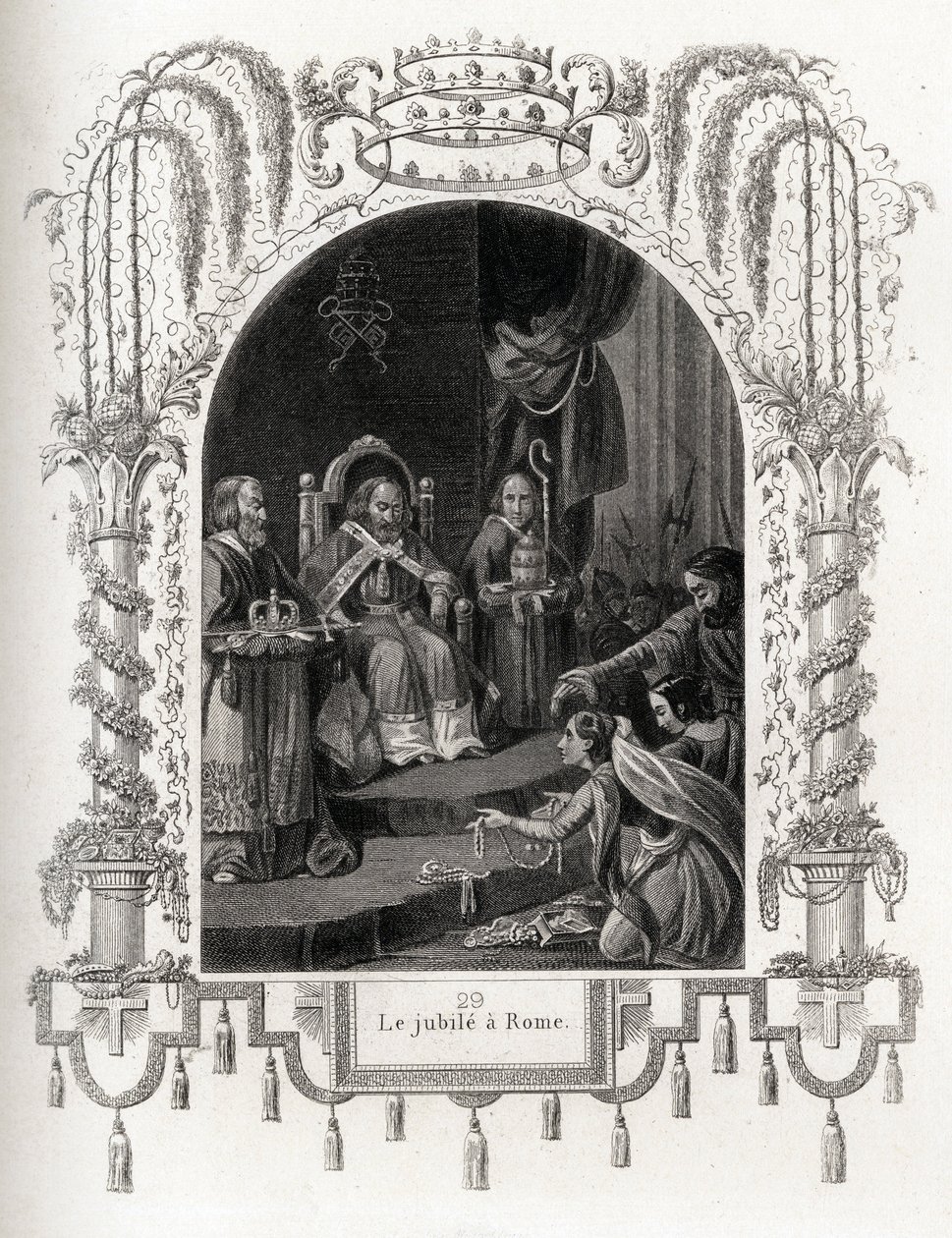 Jubiläum in Rom im Jahr 1450, während des Pontifikats von Nikolaus V. (1447-1455). Gravur zur Illustration der „Geschichte der Päpste“ von Maurice Lachatre (1814-1900) von French School
