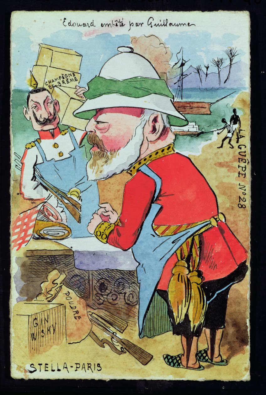 König Edward VII. (1841-1910) belästigt von Kaiser Wilhelm II. (1859-1941) aus Les Guepes, ca. 1890 von French School