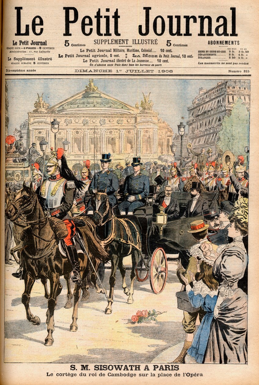 König Preah Bat Sisowath von Kambodscha besucht Paris. Der königliche Prozession auf der Place de l