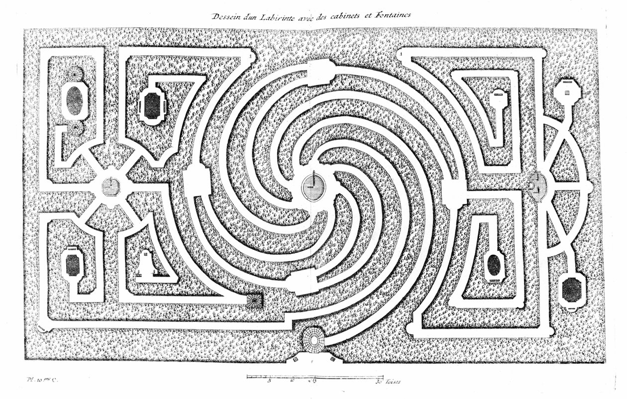 Labyrinthprojekt mit Kabinetten und Brunnen. Basierend auf der Theorie und Praxis der Gartenkunst von A. J. Dézailler D