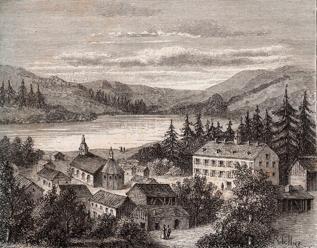 Lac de Gerardmer - Elsass Champagne Ardenne Lothringen - Gravur in „La France illustree: Geographie, Geschichte, statistische Verwaltung“ von V.A. Malt-Brown. 1884 von French School