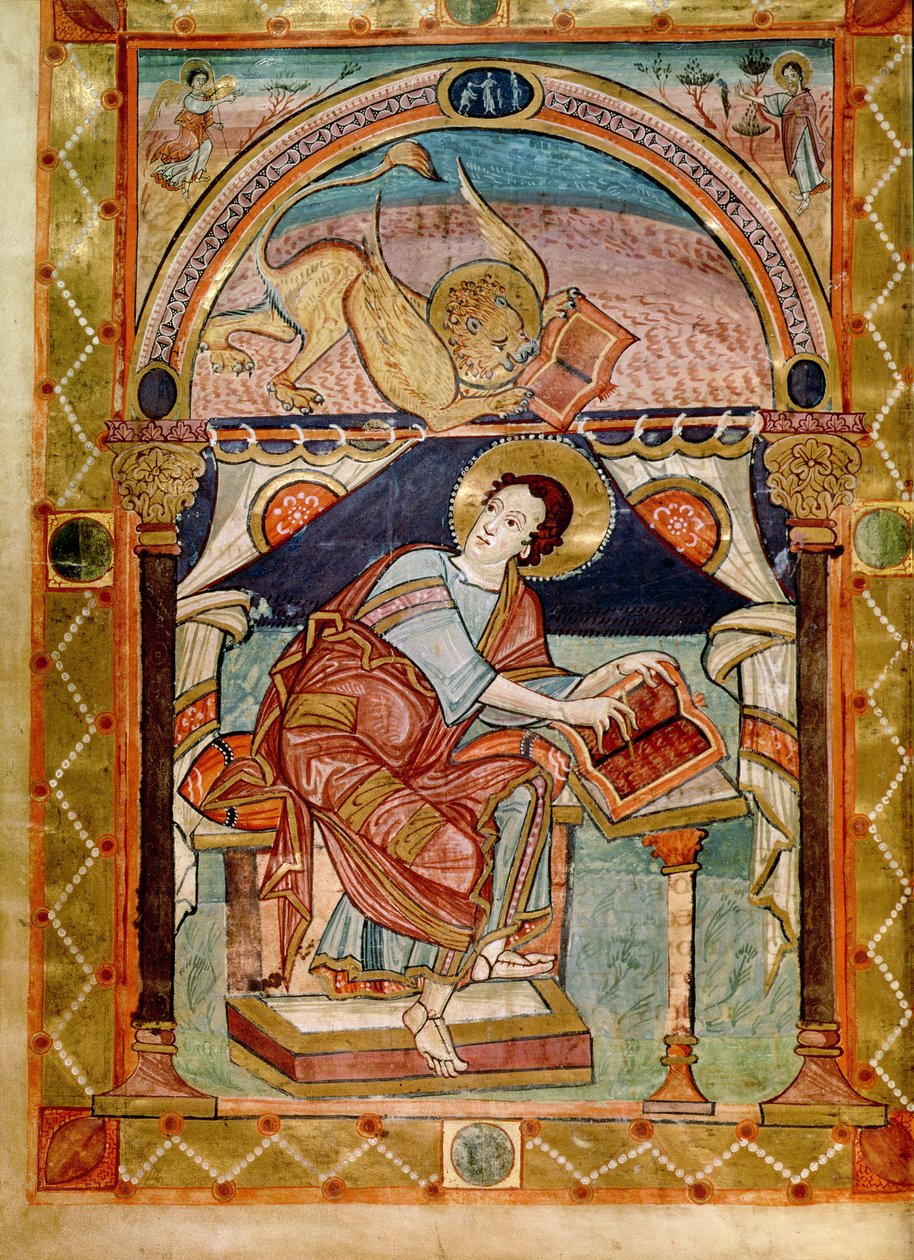 Lat 8850 f.81v hl. Markus, französisch, aus der Hofschule Karls des Großen von French School