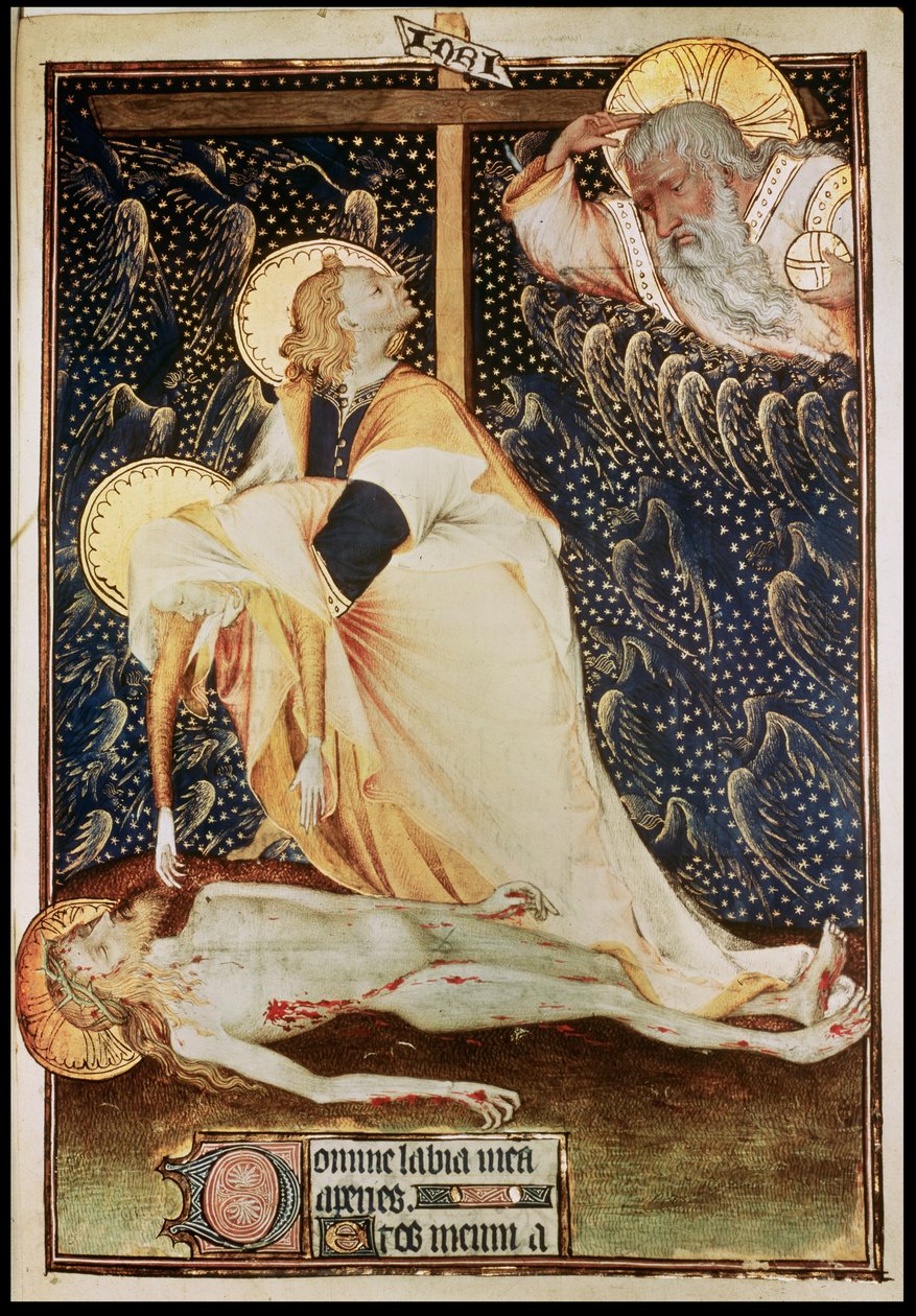 Die Kreuzabnahme Christi, gemacht für Yolanda, Witwe von Ludwig II. von Anjou, bekannt zu ihren Lebzeiten als Königin von Sizilien, aus den Grandes Heures de Rohan, 1418 von French School
