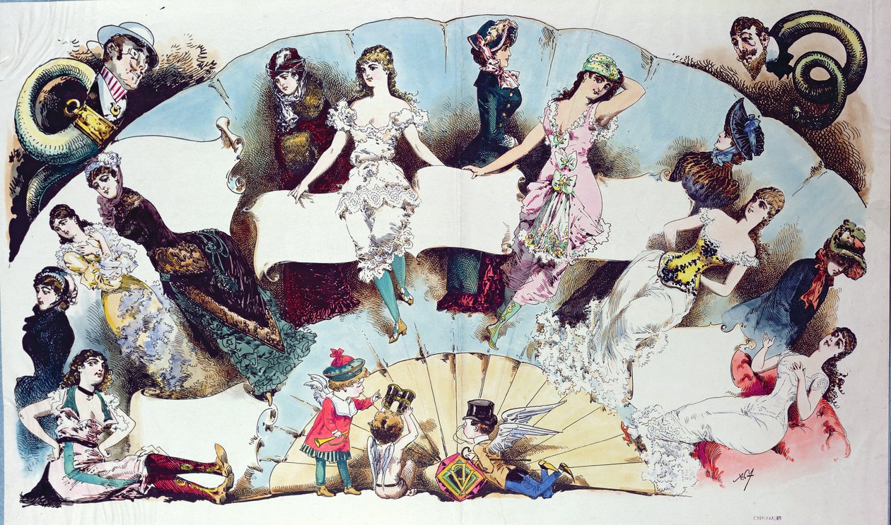 Layout-Illustrationen für einen Artikel über Damenunterwäsche, aus La Vie Parisienne, ca. 1870 von French School