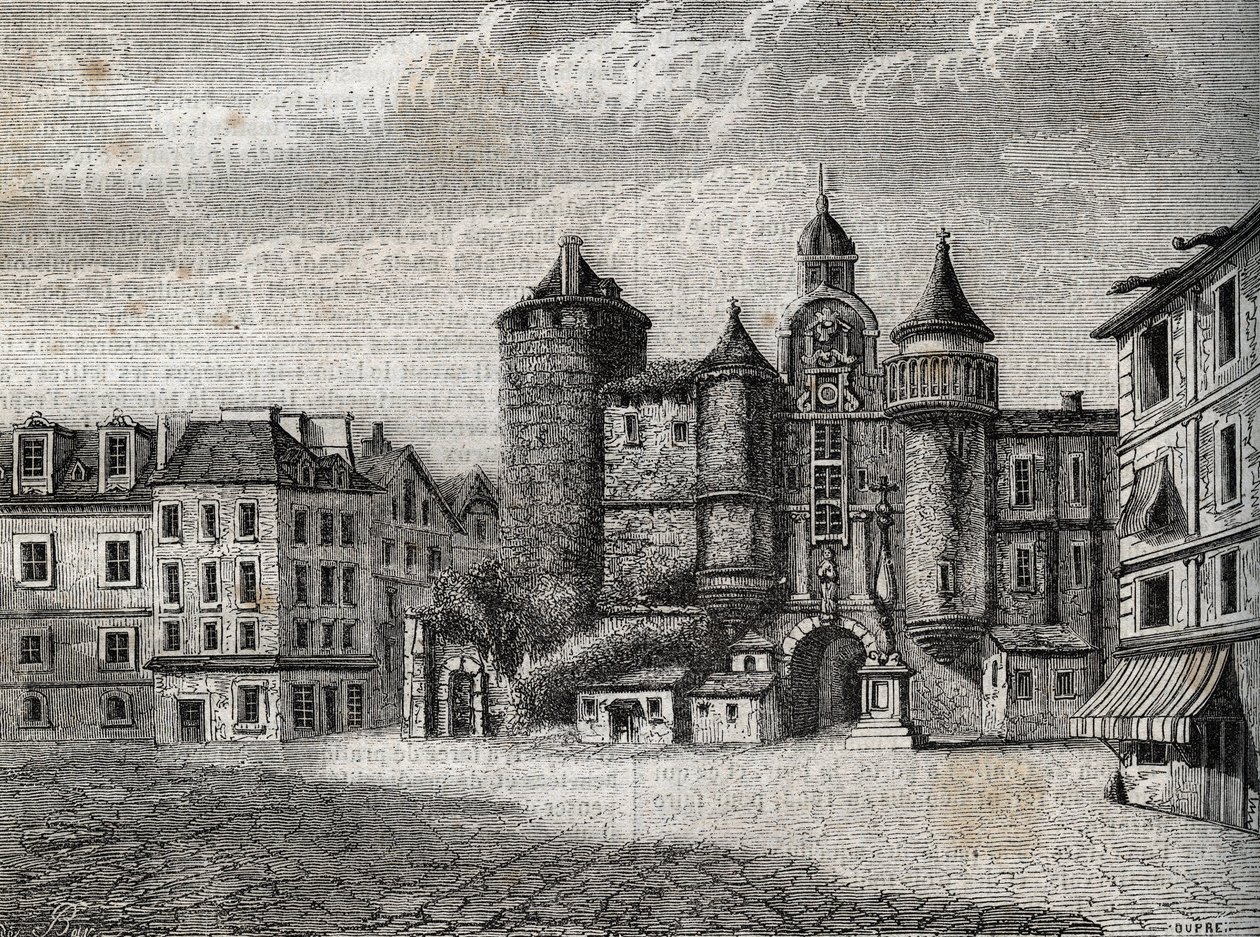 Le Vieux Paris - le Grand Chatelet - Gravur in „Physical, civil and moral history of Paris: from the earliest historical times to the present day“ von Jacques Antoine Dulaure von French School