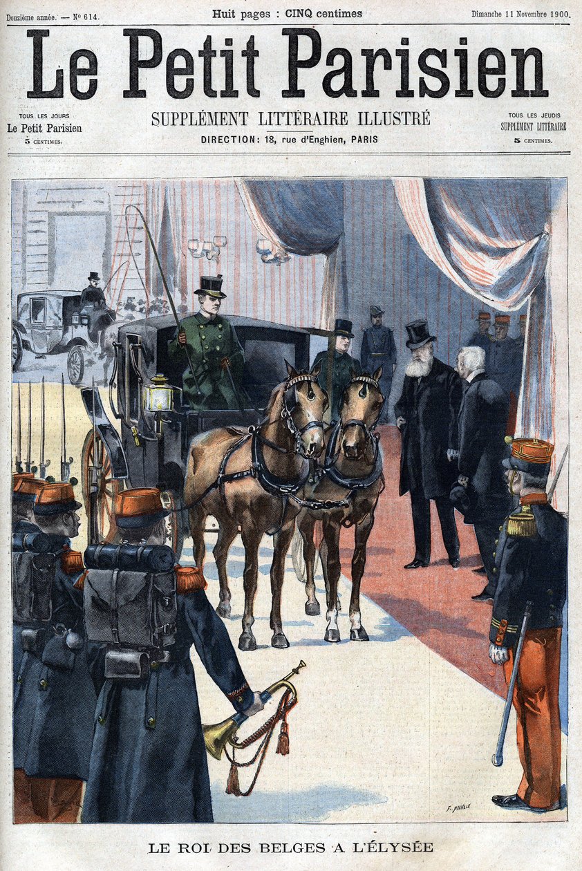 Der König der Belgier Leopold II. wurde 1900 im Elysee empfangen - in "Le Petit Parisien" von French School