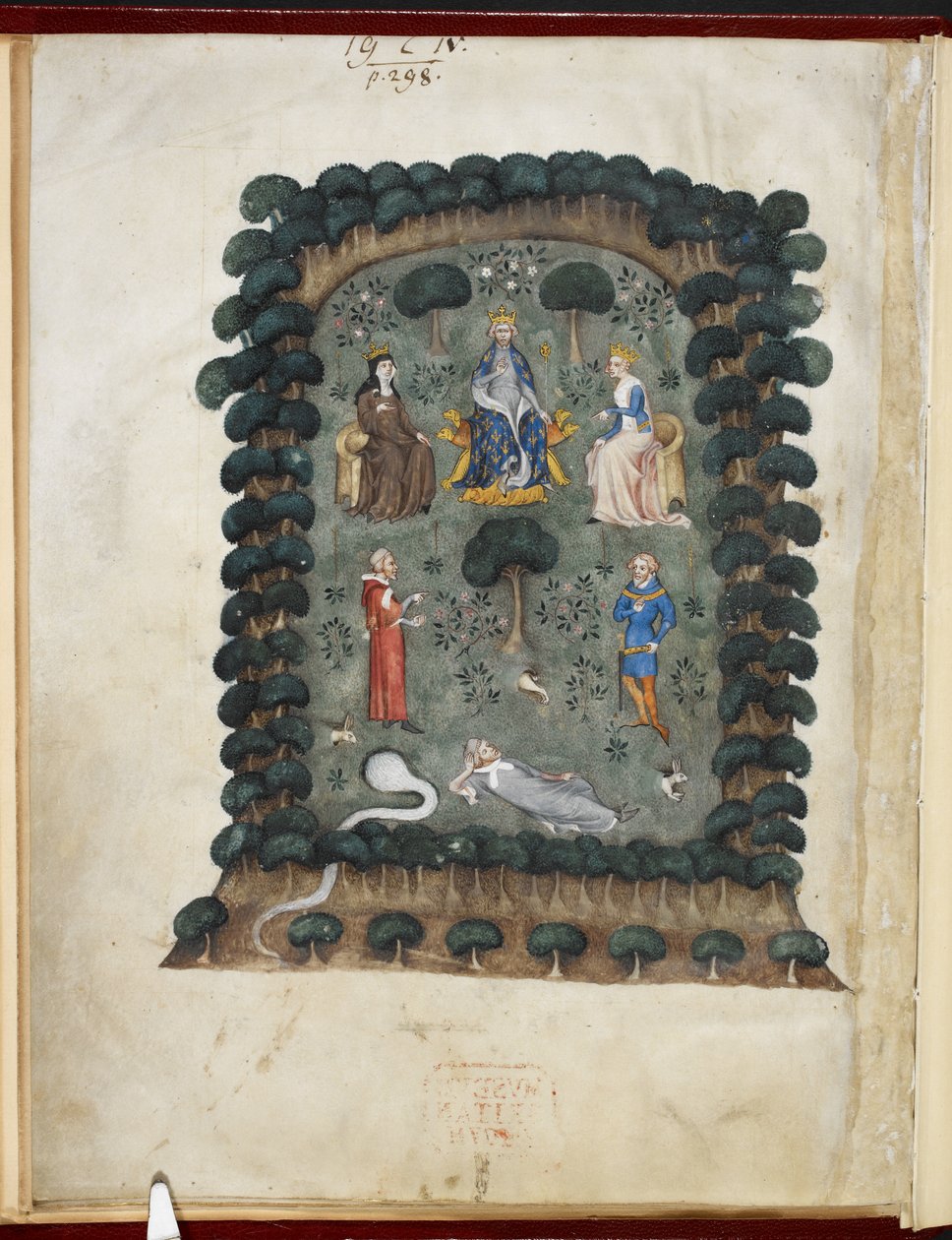 Le songe du vergier, zugeschrieben Évrart de Trémaugon, Royal MS 19 C IV, f.1v von French School