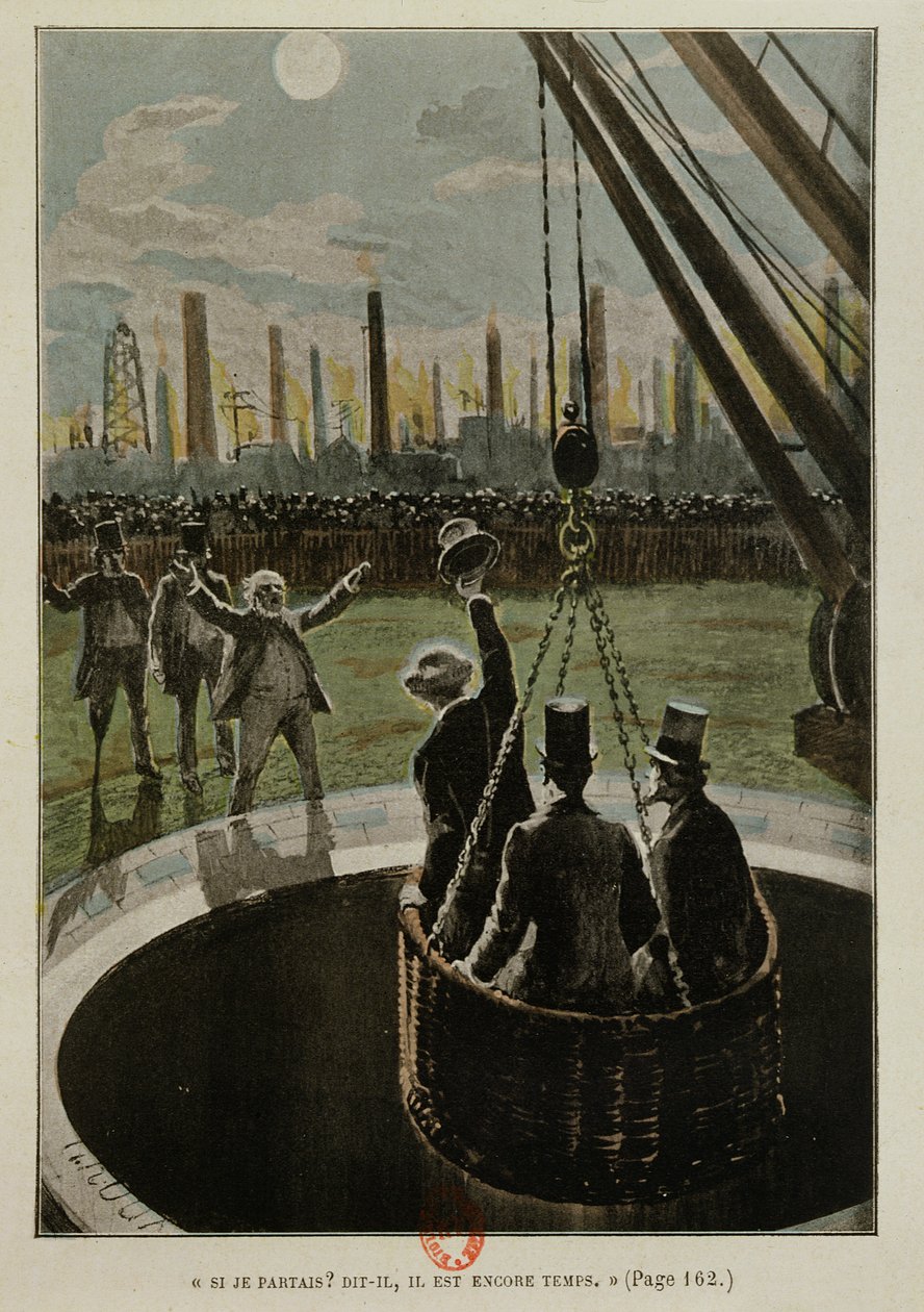 Abflug zum Mond, aus Von der Erde zum Mond von Jules Verne, veröffentlicht 1865 von French School