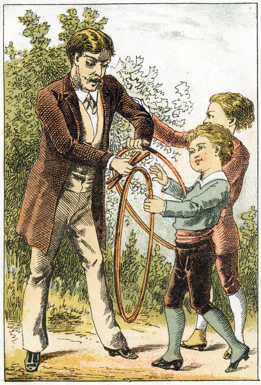 Leon und Lucien lernten gut lesen und wurden kleine Wissenschaftler - ihre Eltern belohnten sie mit hübschen Reifen - im „Alphabet des petits savants“, späte 19. Jahrhundert von French School