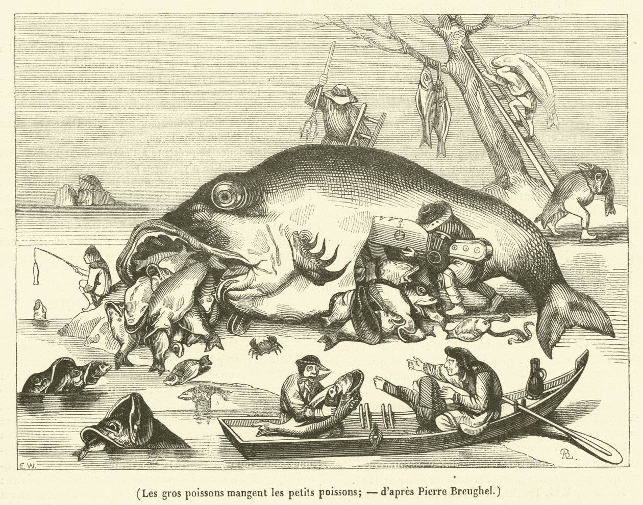 Die großen Fische fressen die kleinen Fische (Gravur) von French School