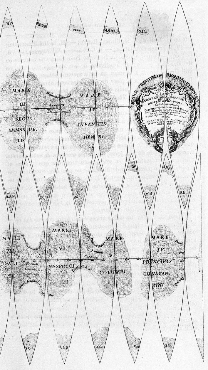 Die Meere der Venus und die Aufteilung ihrer Spindeln, untersucht von Bianchini im Jahr 1727 - in „Die Länder des Himmels“ von Camille Flammarion, ed. Marpon & Flammarion, Paris von French School