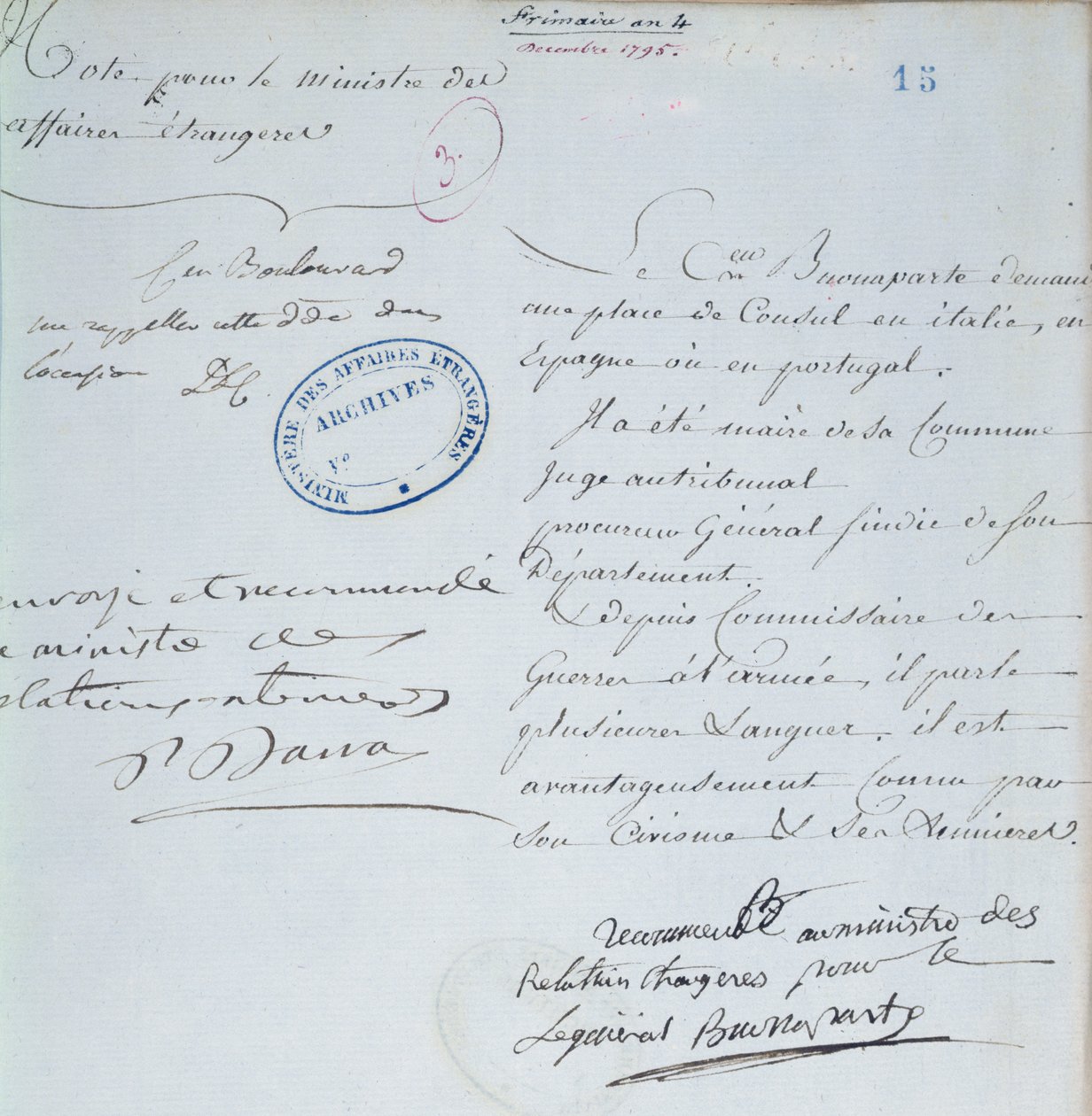 Empfehlungsschreiben, unterzeichnet von Napoleon Bonaparte (1769-1821) für seinen Bruder Joseph (1768-1844) Dezember 1795 von French School