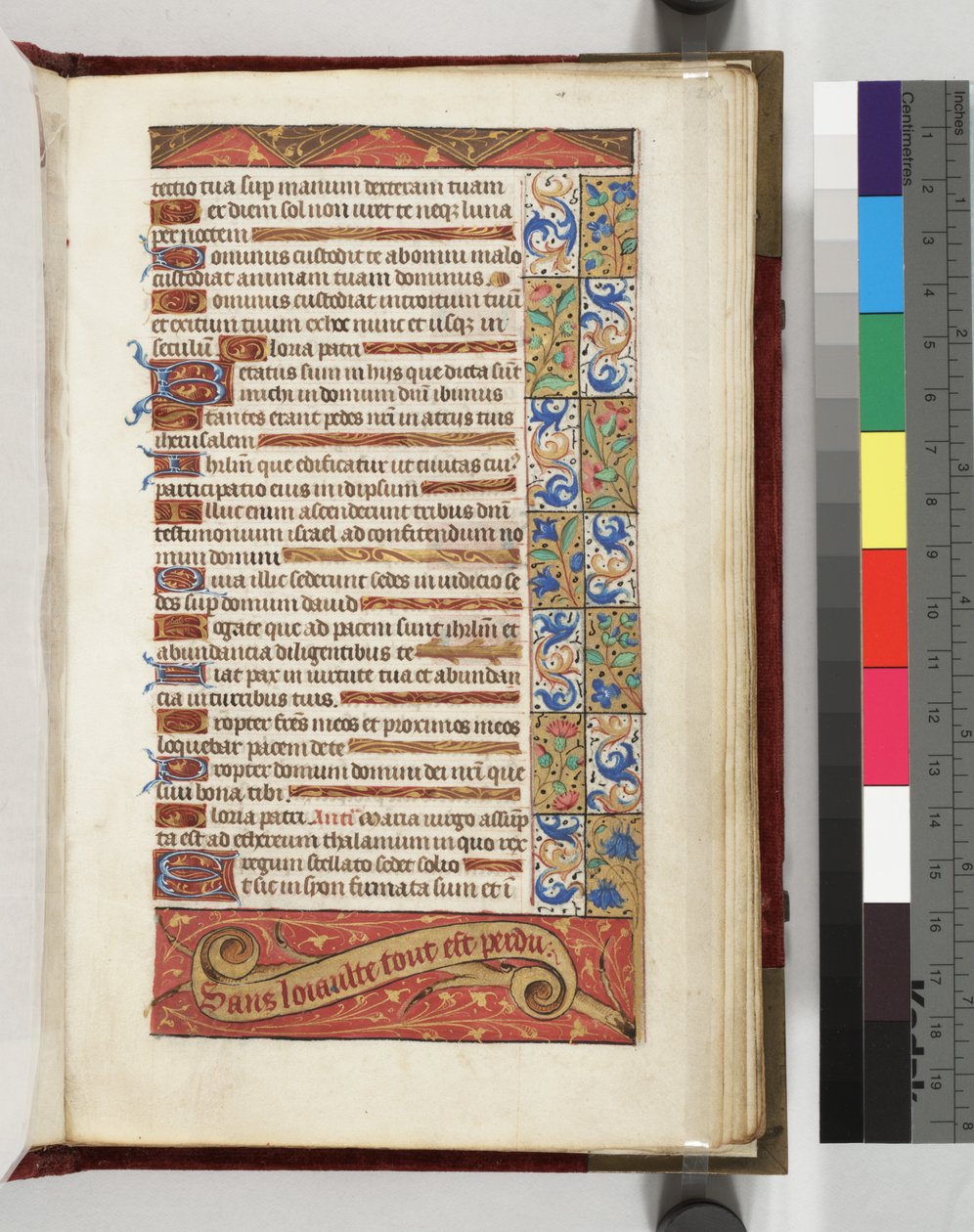 Lewis E 113 f.20r Dekorierte Textseite mit dem Motto Ohne Loyalität ist alles verloren von French School