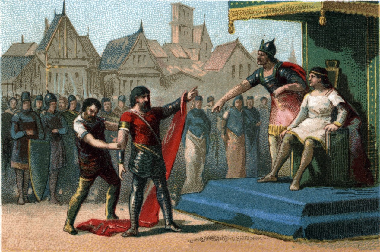 Ludwig I. genannt der Fromme (814-840) wurde von seinen Söhnen degradiert und seiner Kaiserwürde beraubt. Chromolithographie um 1890 von French School