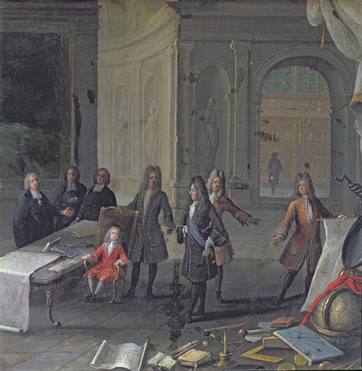 Ludwig XIV. bei einer Lektion seines Urenkels, des zukünftigen Ludwig XV., ca. 1715 von French School