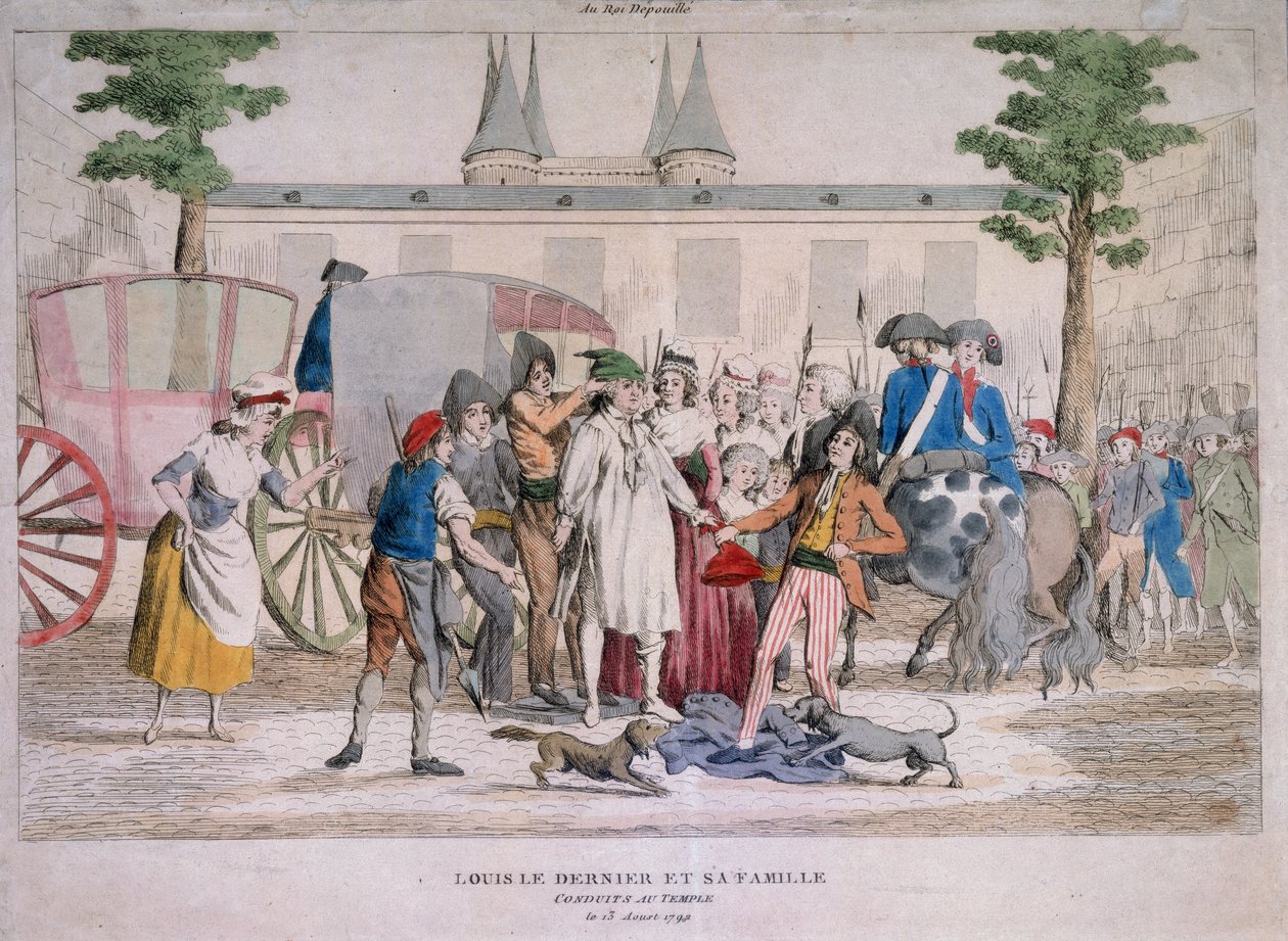 Ludwig XVI. und seine Familie werden zum Tempel geführt von French School
