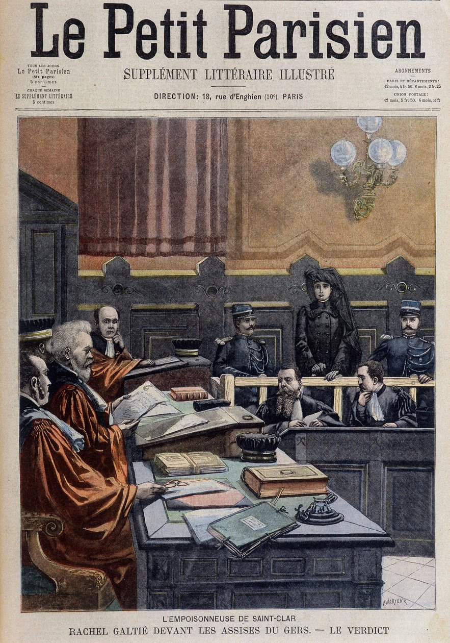 Die Giftmischerin von Saint-Clair: Rachel Galtié vor dem Gers - in Le Petit Journal vom 13.11.1904 (Gravur) von French School