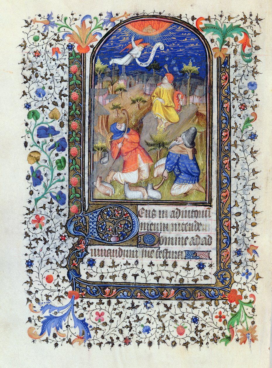 MS 1278 fol.106v Verkündigung an die Hirten, aus Heures a lusage de Troyes, vom Studio des Meisters der Rohan-Stunden, ca. 1413-20 von French School