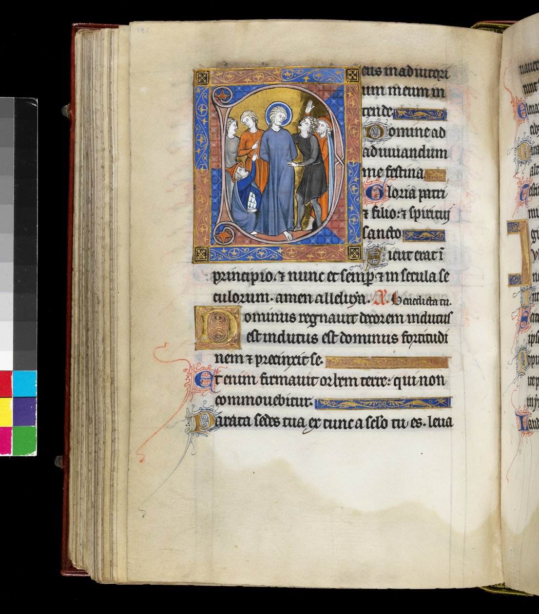 Verspottung Christi mit Jesus, umgeben von Peinigern, darunter zwei Männer mit jüdischen Kappen, aus dem Psalter und Stundenbuch von Isabella von Frankreich, Paris, ca. 1265-70 von French School
