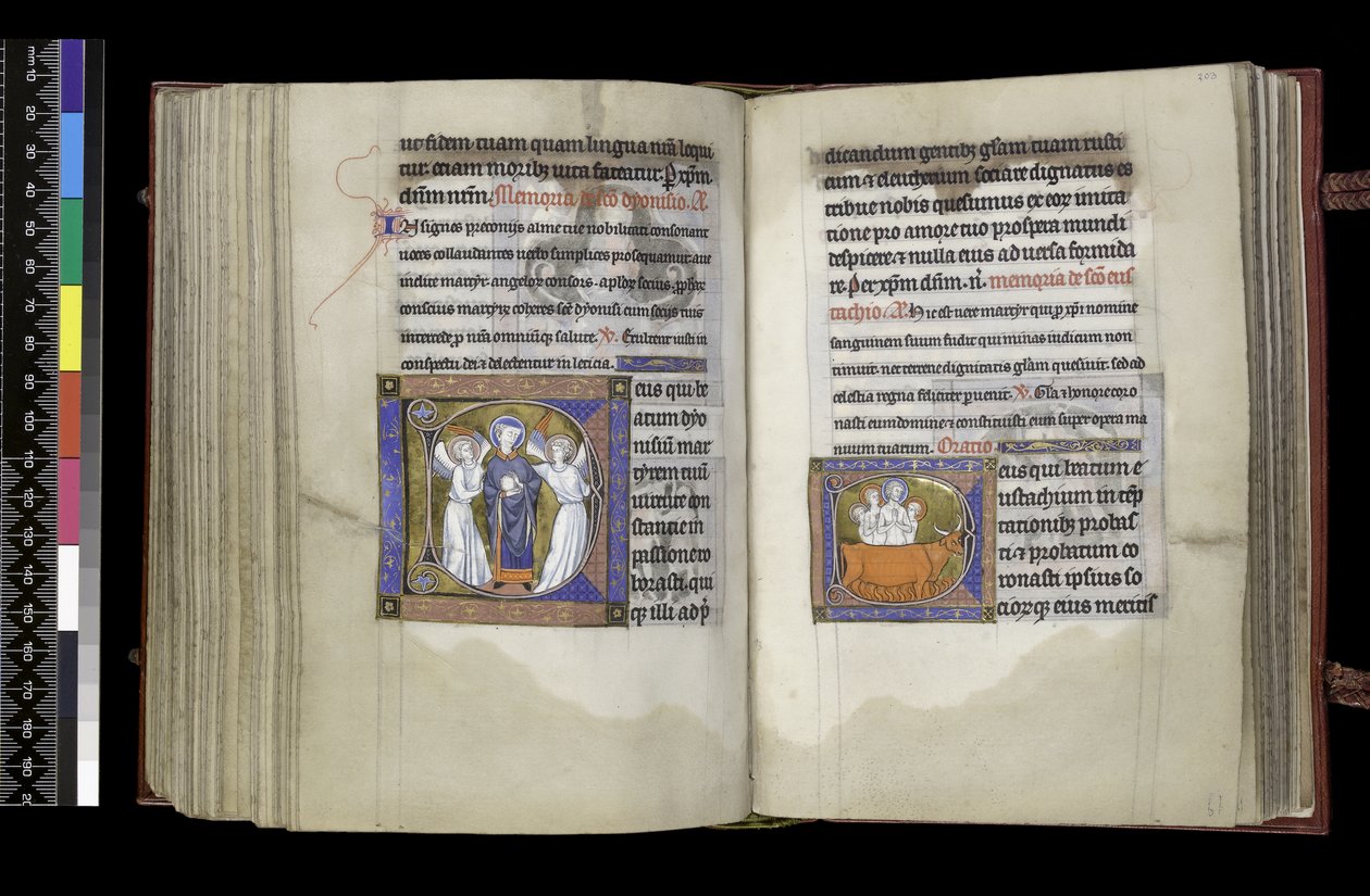 Fürbitte zu St. Denis und Fürbitte zu St. Eustachius, aus dem Psalter und Stundenbuch der Isabella von Frankreich, Paris, um 1265-70 von French School