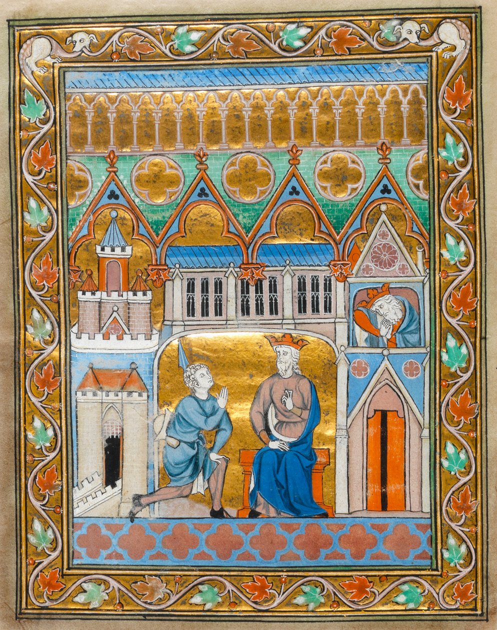 MS 300 fol.IIIv König David erhält die Nachricht vom Tod Absaloms, aus dem Psalter-Stundenbuch von Isabelle von Frankreich, ca. 1255 von French School