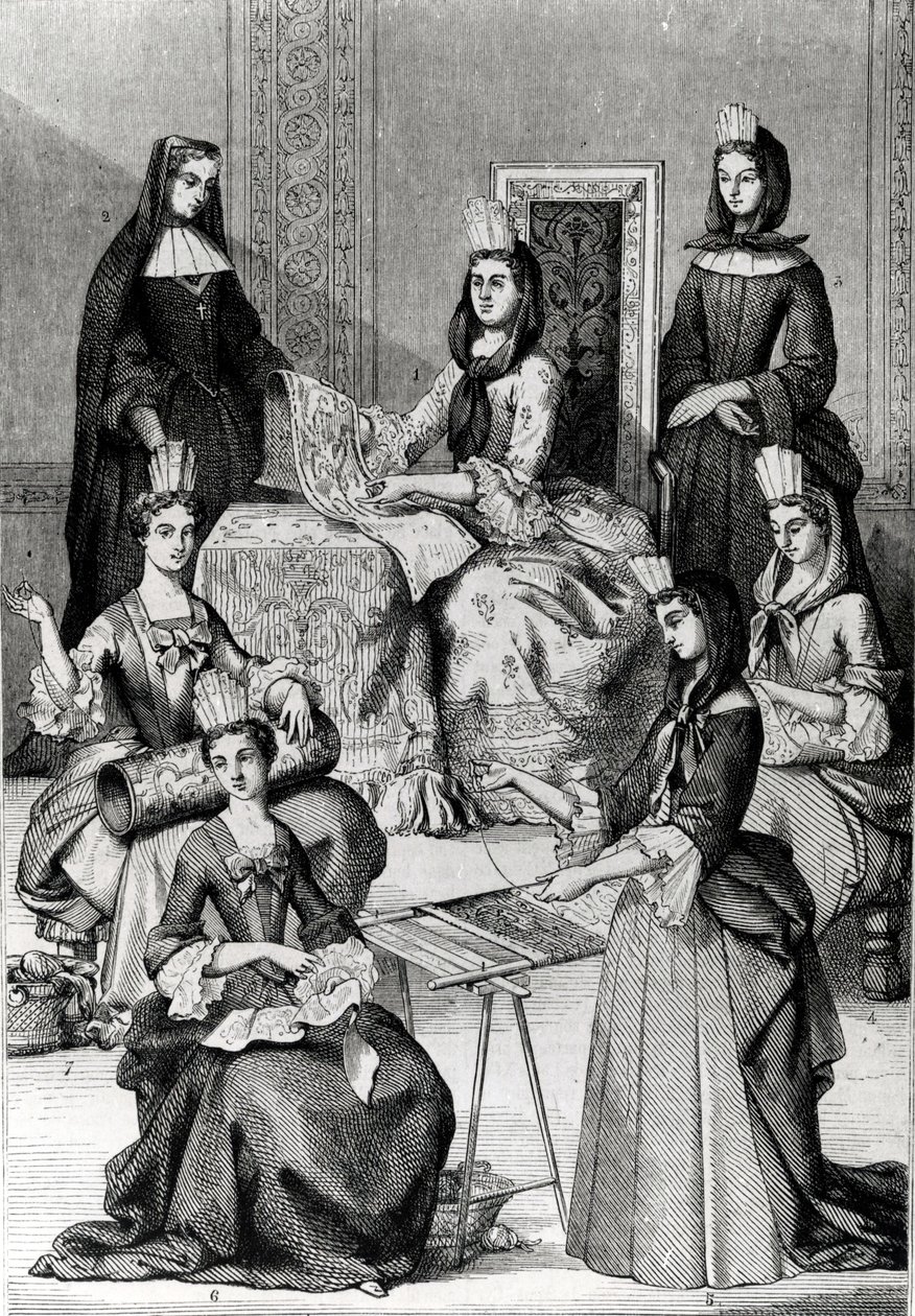 Madame de Maintenon mit ihren Hofdamen von French School