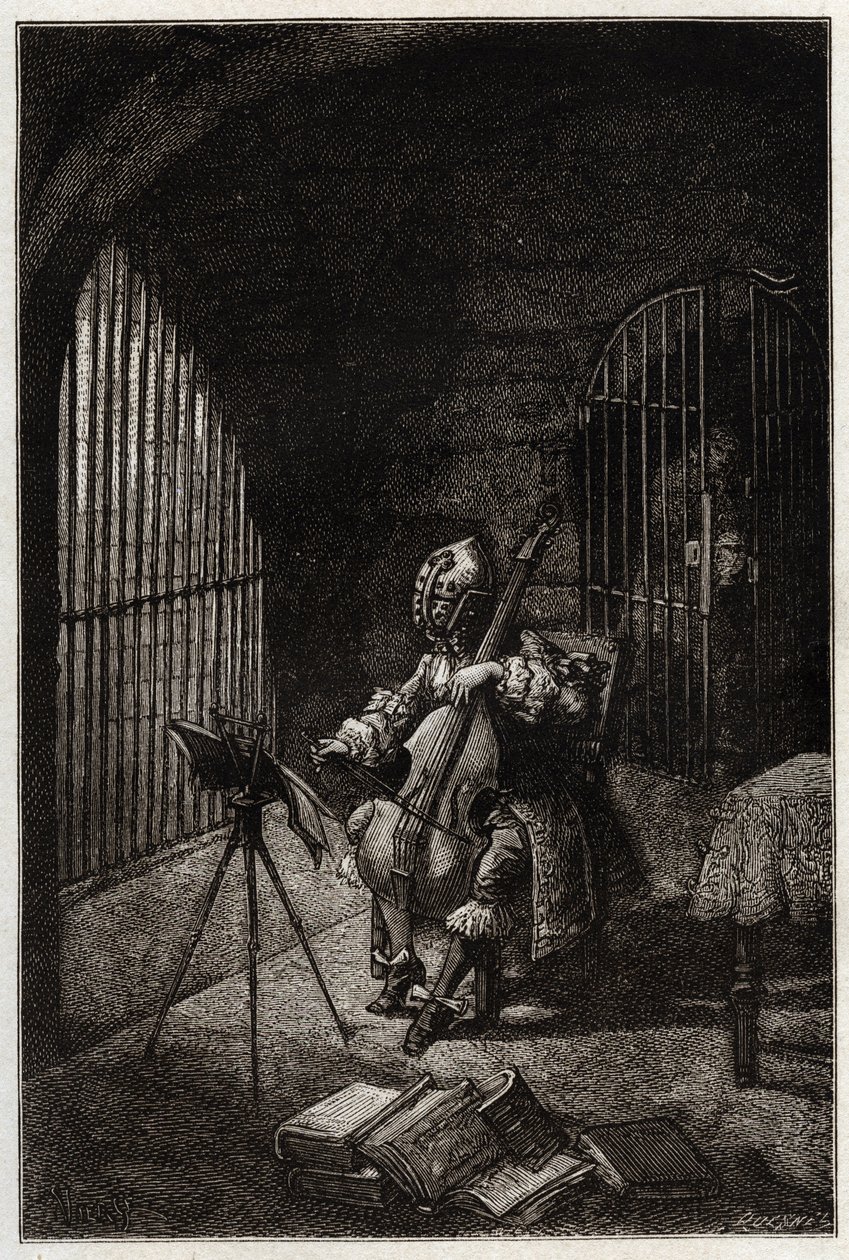 Der Mann mit der eisernen Maske, spielt Cello im Gefängnis - L
