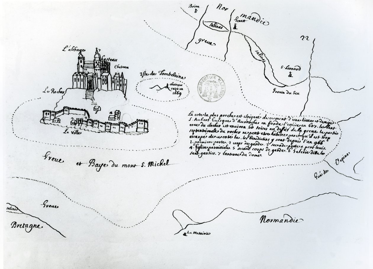 Karte der Bucht von Mont Saint-Michel (Feder und Tinte auf Papier) von French School