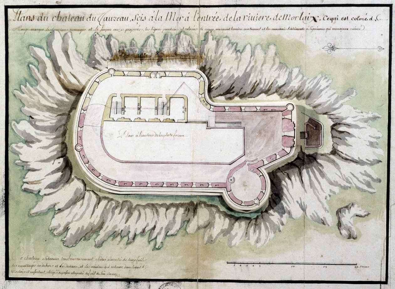 Karte des Schlosses von Taurus am Meer am Eingang des Flusses von Morlaix von French School